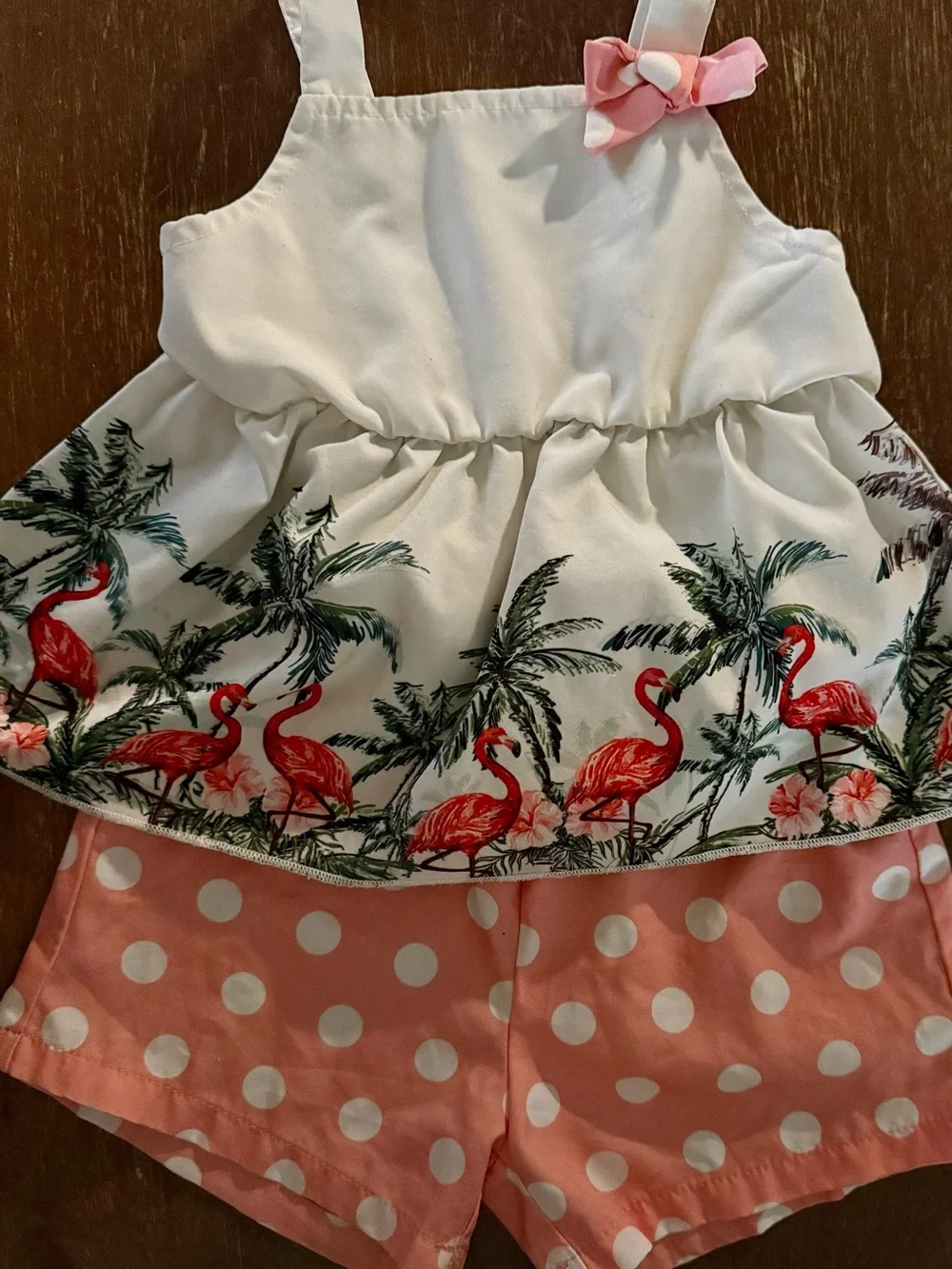 SHEIN White & Pink Flamingo Tropical Kids Matching Pajama Set